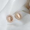 Vintage Style White Pearl Gold Crystal Rhinestone Invisible Clip On Earrings