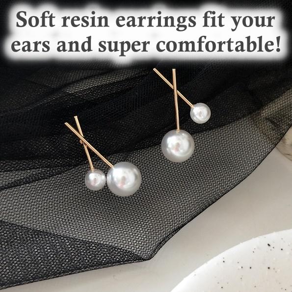 White Pearls Cherry Bar Invisible Clip On Earrings
