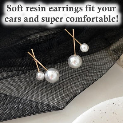 White Pearls Cherry Bar Invisible Clip On Earrings