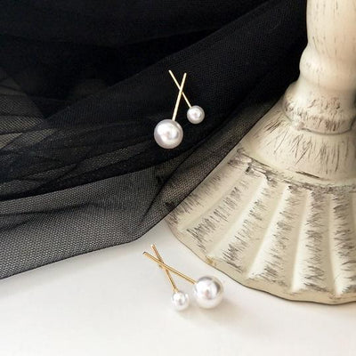 White Pearls Cherry Bar Invisible Clip On Earrings