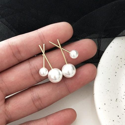 White Pearls Cherry Bar Invisible Clip On Earrings