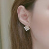White Pearl Square Filigree Crystal Rhinestone Invisible Clip On Earrings