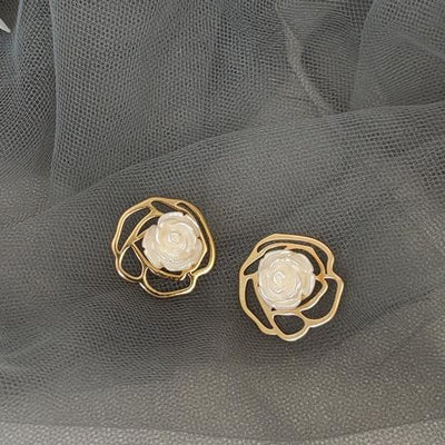 White Rose Invisible Clip On Earrings