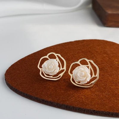 White Rose Invisible Clip On Earrings