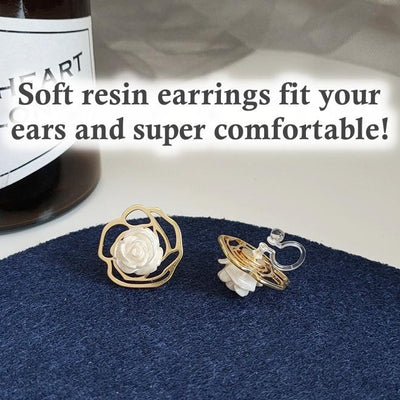 White Rose Invisible Clip On Earrings
