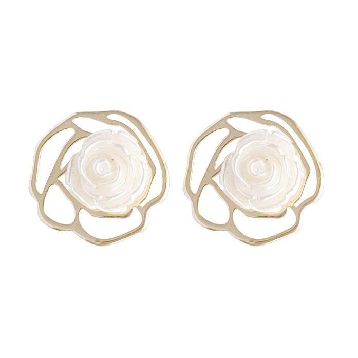White Rose Invisible Clip On Earrings