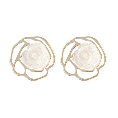White Rose Invisible Clip On Earrings