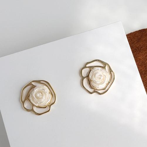 White Rose Invisible Clip On Earrings