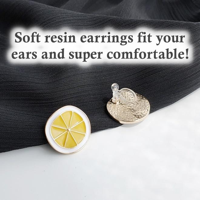 Yellow Lemon Sliced Fruits Invisible Clip On Earrings