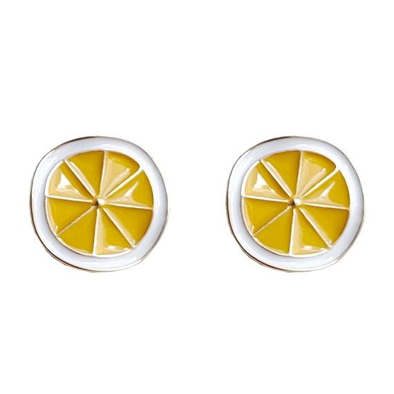Yellow Lemon Sliced Fruits Invisible Clip On Earrings