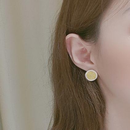 Yellow Lemon Sliced Fruits Invisible Clip On Earrings