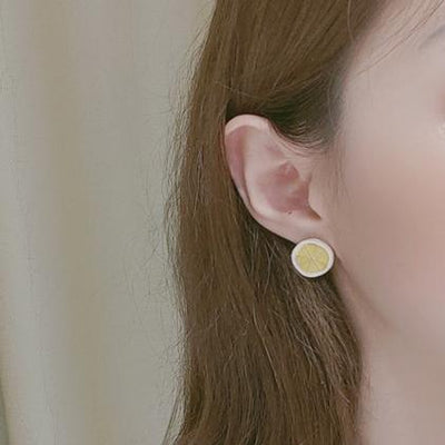 Yellow Lemon Sliced Fruits Invisible Clip On Earrings