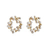 White Flower Pearl  Circle Wreath Crystal Rhinestone Invisible Clip On Earrings