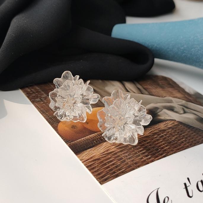 Clear Large Flower Invisible Clip On Earrings