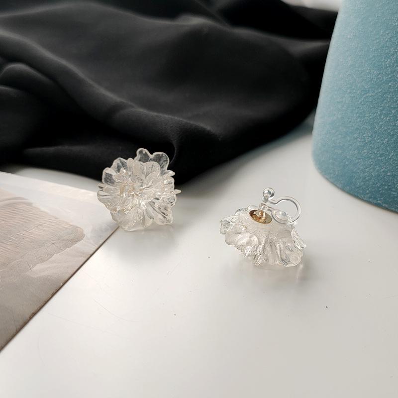 Clear Large Flower Invisible Clip On Earrings