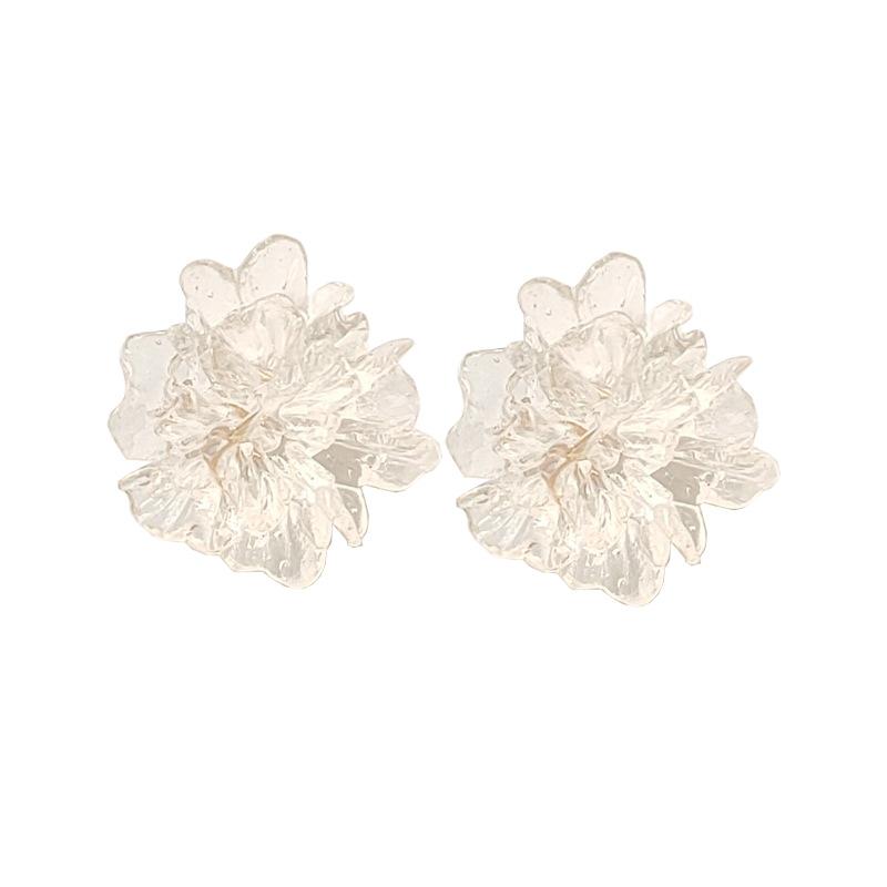 Clear Large Flower Invisible Clip On Earrings
