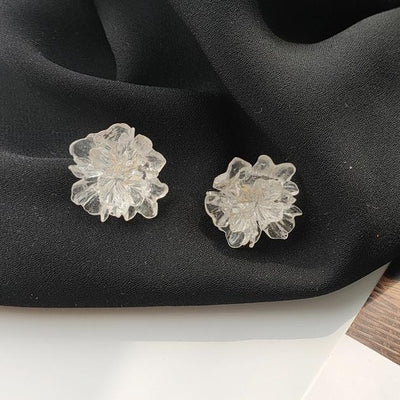 Clear Large Flower Invisible Clip On Earrings