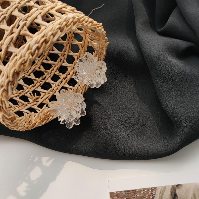 Clear Large Flower Invisible Clip On Earrings