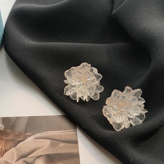 Clear Large Flower Invisible Clip On Earrings