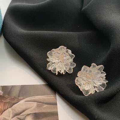 Clear Large Flower Invisible Clip On Earrings