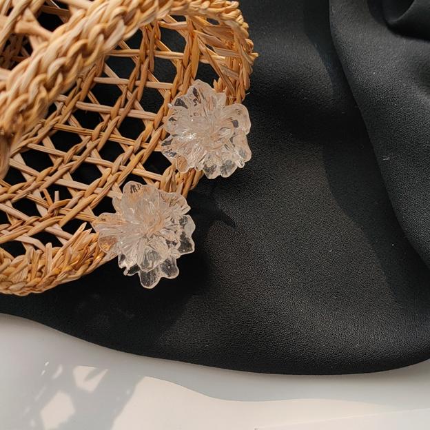 Clear Large Flower Invisible Clip On Earrings