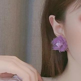 Fabric Light Purple Flower Invisible Clip On Earrings