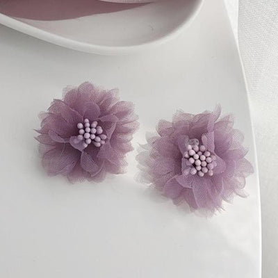 Fabric Light Purple Flower Invisible Clip On Earrings