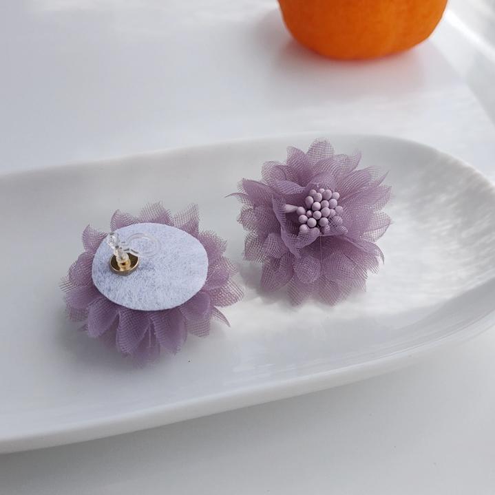 Fabric Light Purple Flower Invisible Clip On Earrings