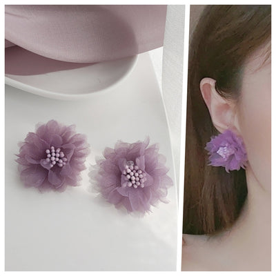 Fabric Light Purple Flower Invisible Clip On Earrings