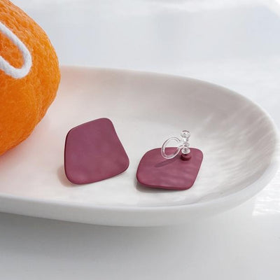 Square Matte Purple Invisible Clip On Earrings