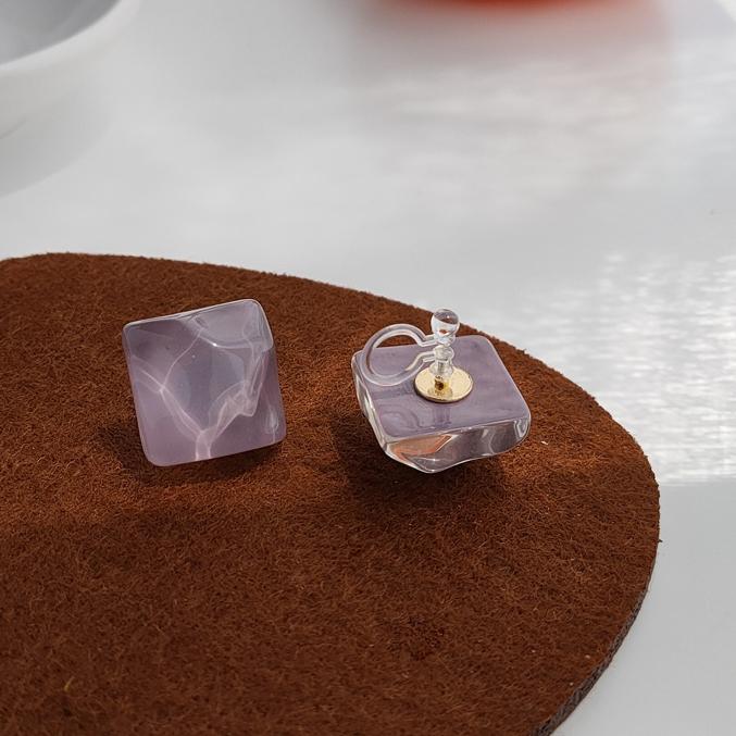 Translucent Light Purple Square Crystal Invisible Clip On Earrings