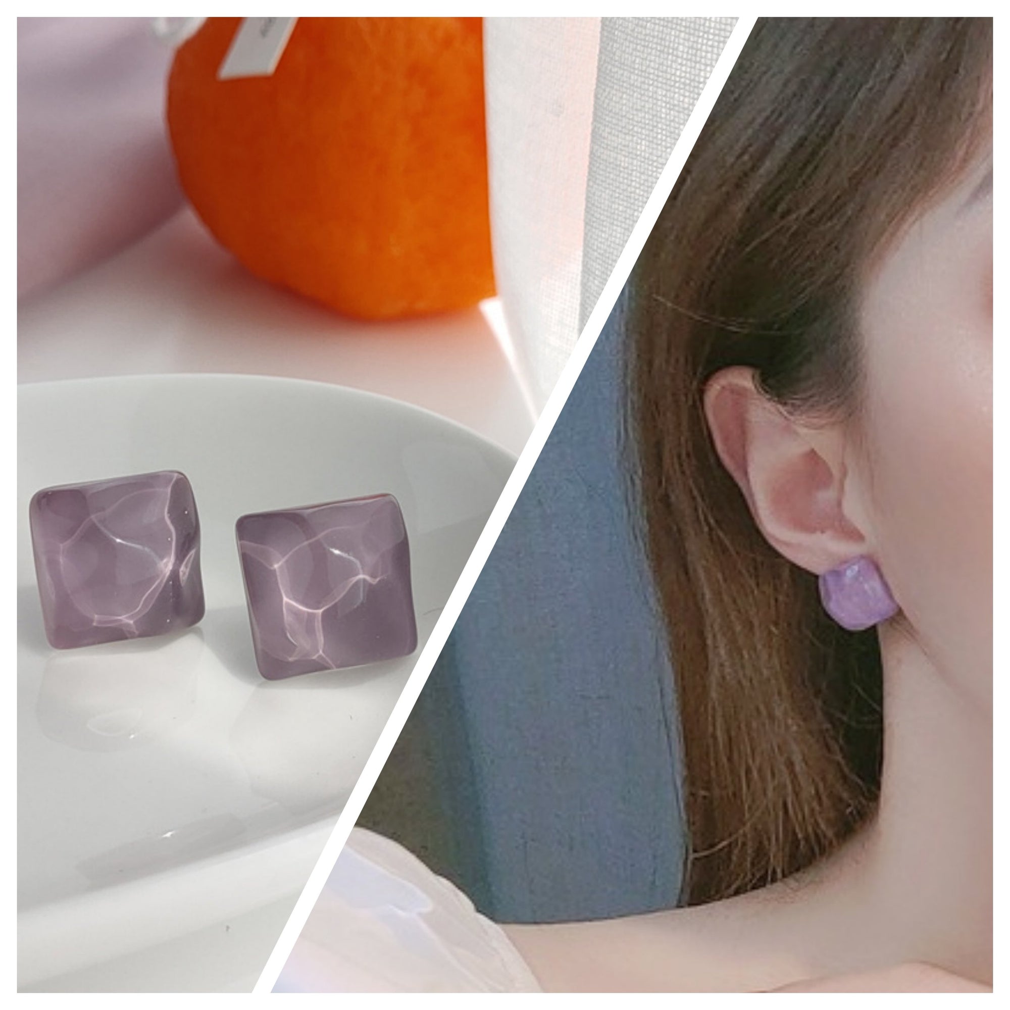 Translucent Light Purple Square Crystal Invisible Clip On Earrings