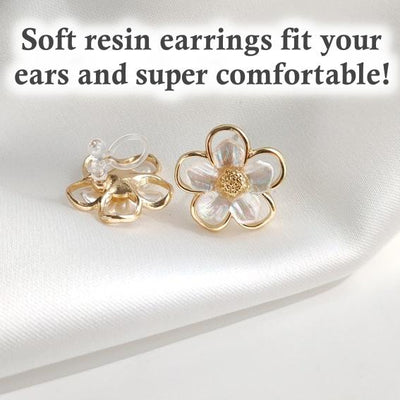 White Flower Pearl Invisible Clip On Earrings