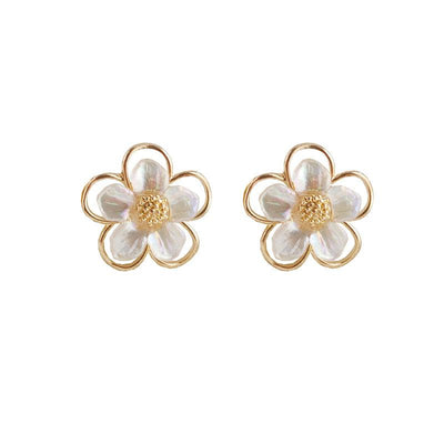 White Flower Pearl Invisible Clip On Earrings
