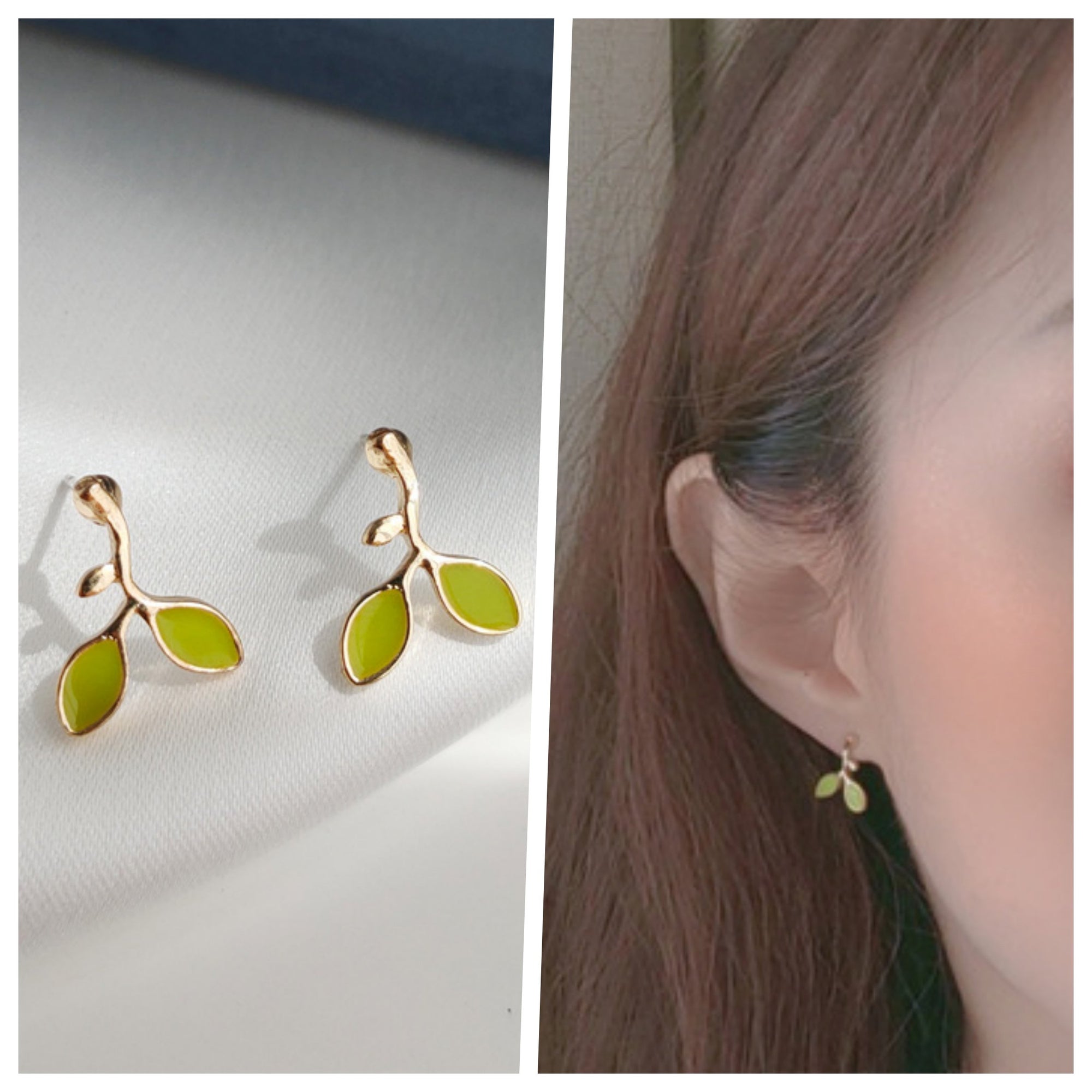 Green Leaf Invisible Clip On Earrings