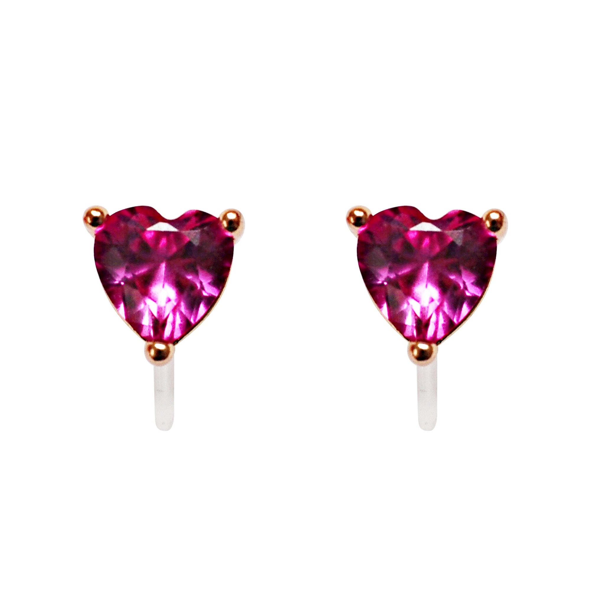 Pink Heart Crystal Invisible Clip On Stud Earrings