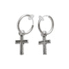 Dangle Silver Unisex Small Cross Hoop Invisible Clip On Stud Earrings