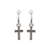 Dangle Silver Unisex Small Cross Hoop Invisible Clip On Stud Earrings