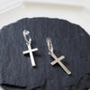 Dangle Silver Unisex Cross Hoop Invisible Clip On Stud Earrings
