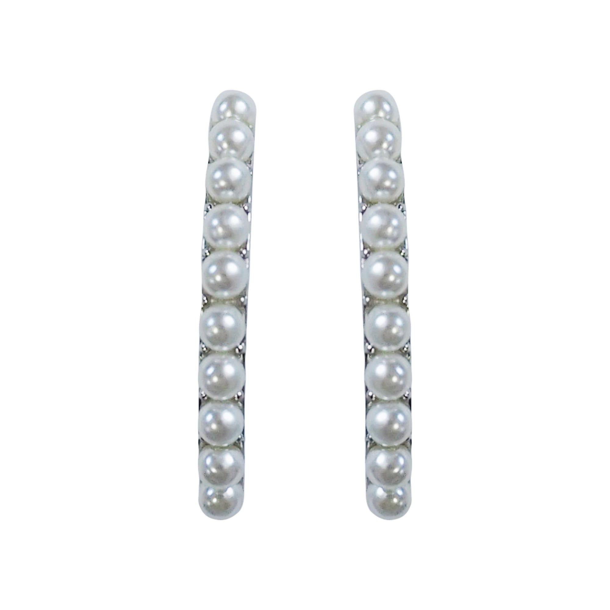 Silver Pearl HoopEar Cuff Clip On Earrings