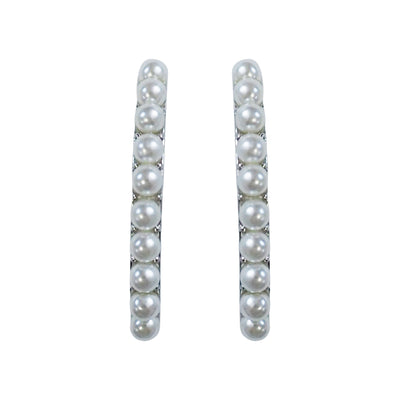 Silver Pearl HoopEar Cuff Clip On Earrings