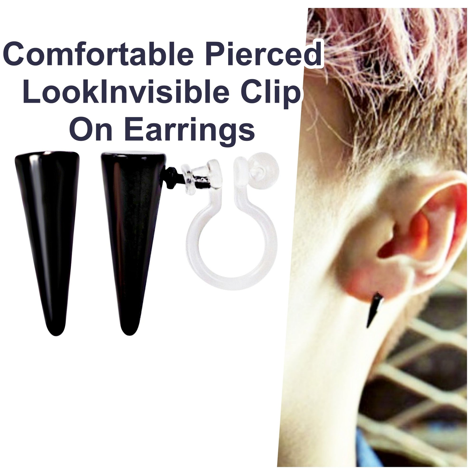 Small Black Spike BTS K-POP Invisible Clip On Earrings