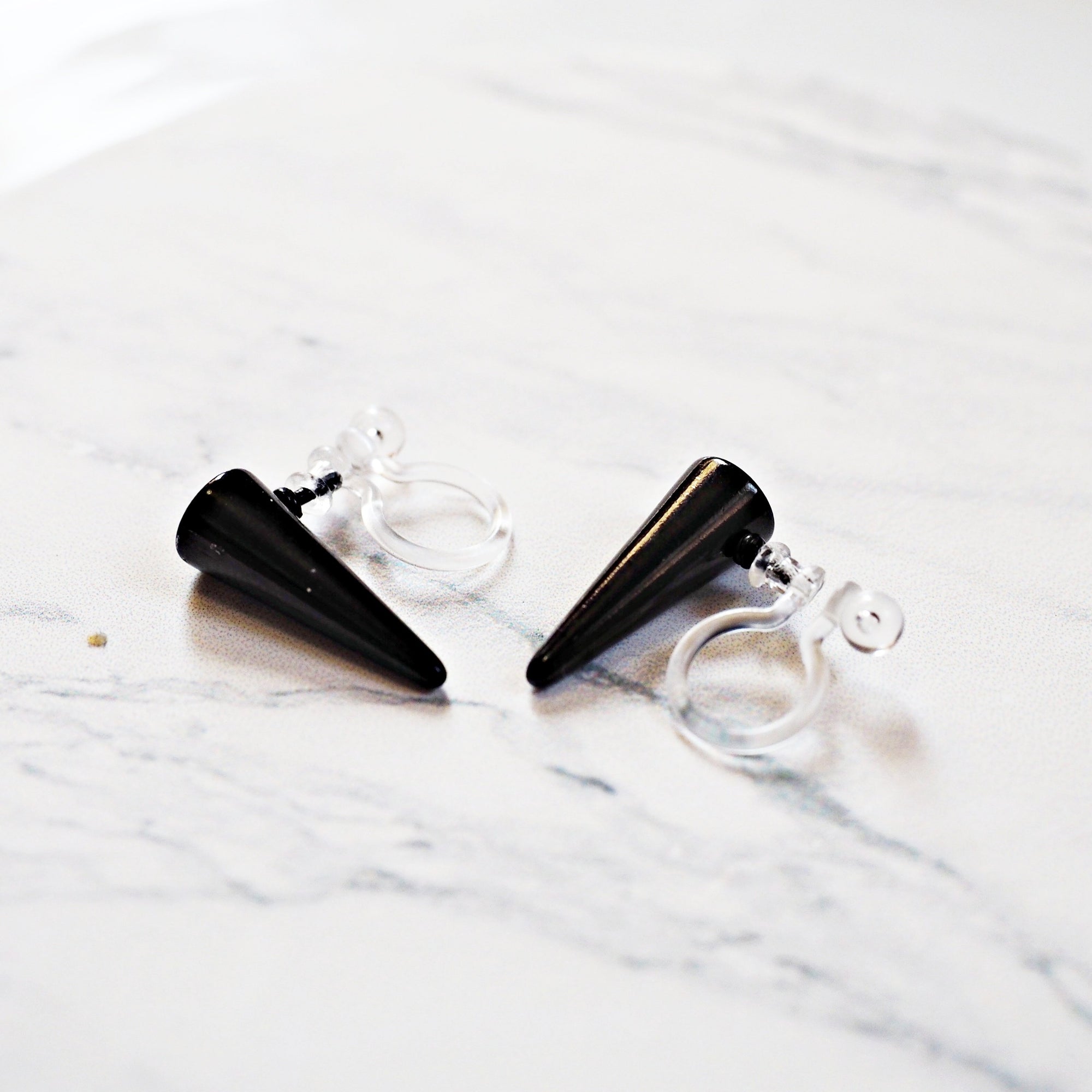 Small Black Spike BTS K-POP Invisible Clip On Earrings