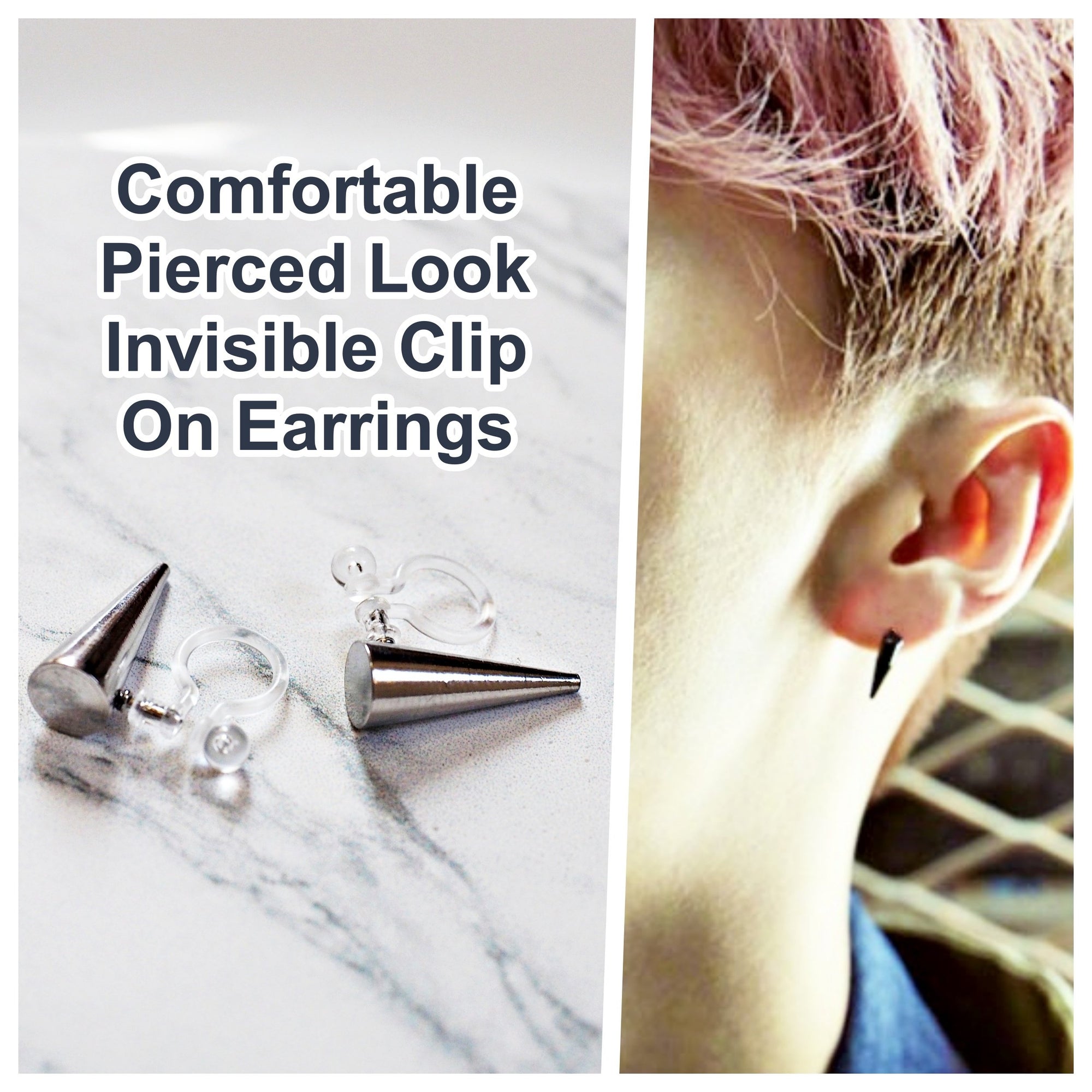 Small Silver Spike BTS K-POP Invisible Clip On Earrings