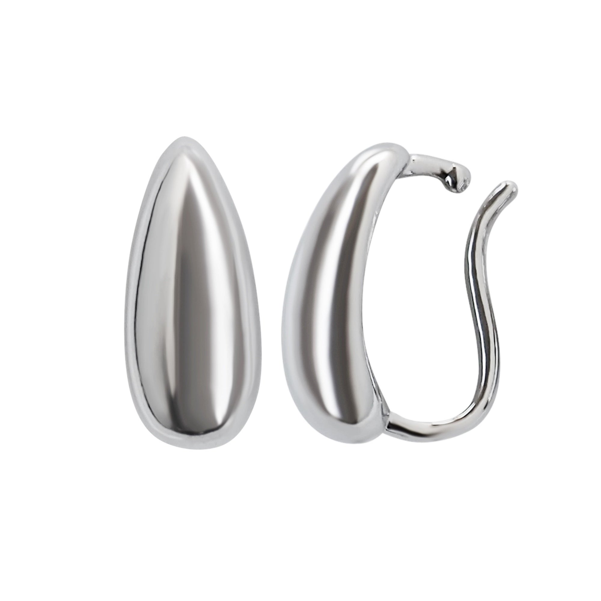 Silver Teardrop Ear Cuff Clip On Earrings