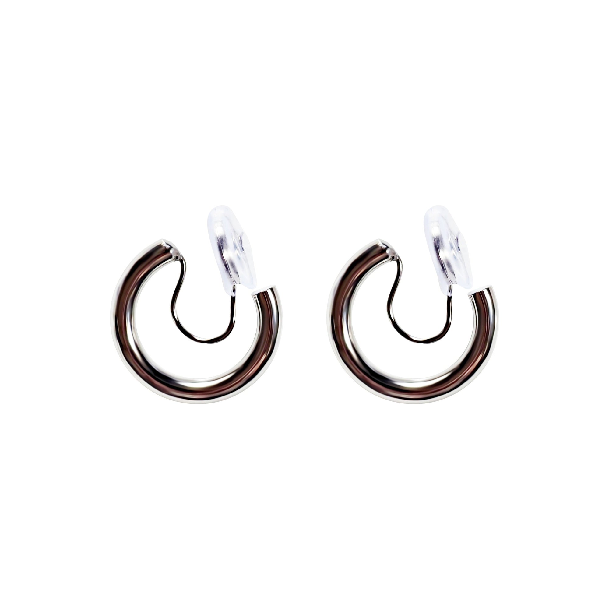 Silver 20mm Thick Hoop Clip Angle Adjustable Spiral Clip On Earrings