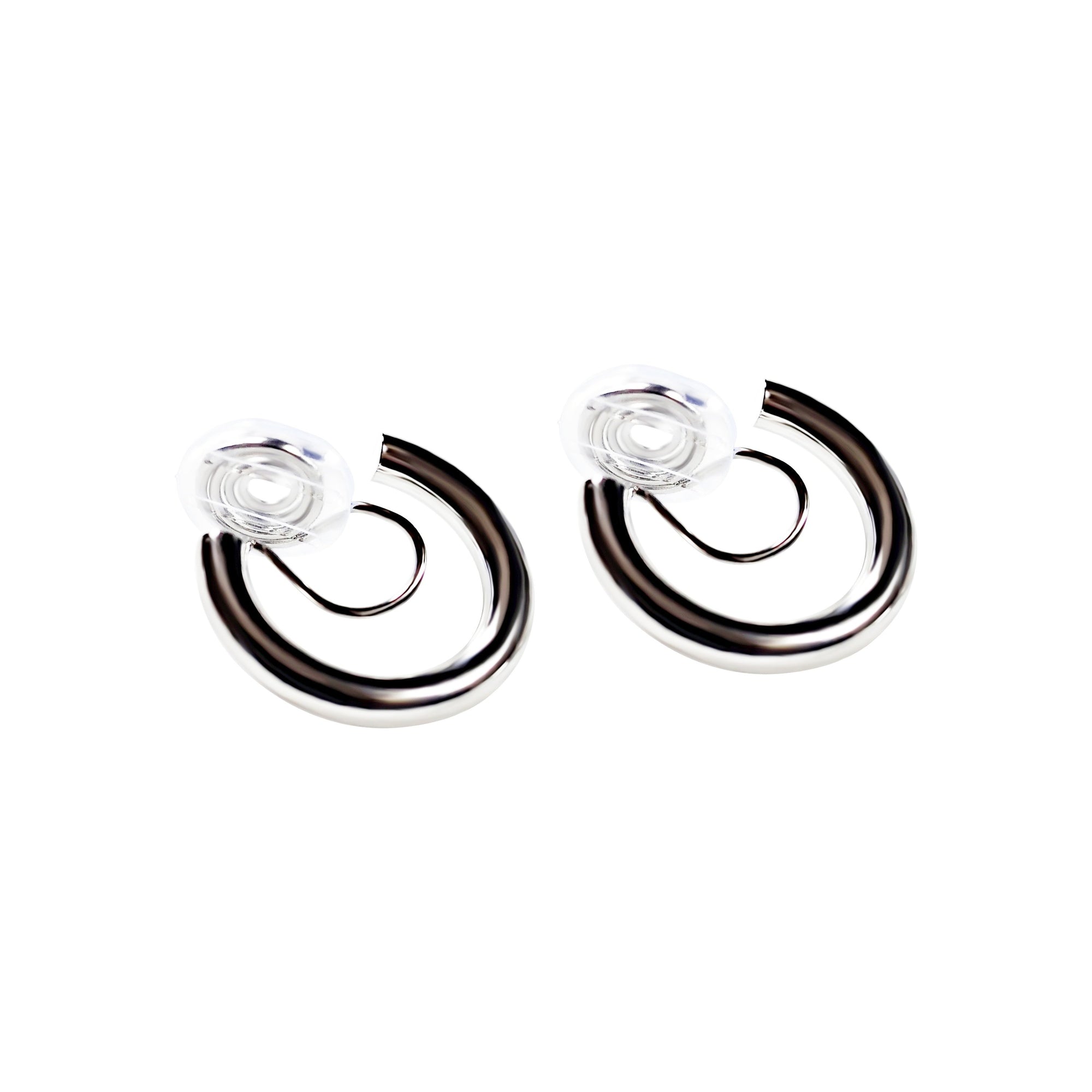 Silver 20mm Thick Hoop Clip Angle Adjustable Spiral Clip On Earrings