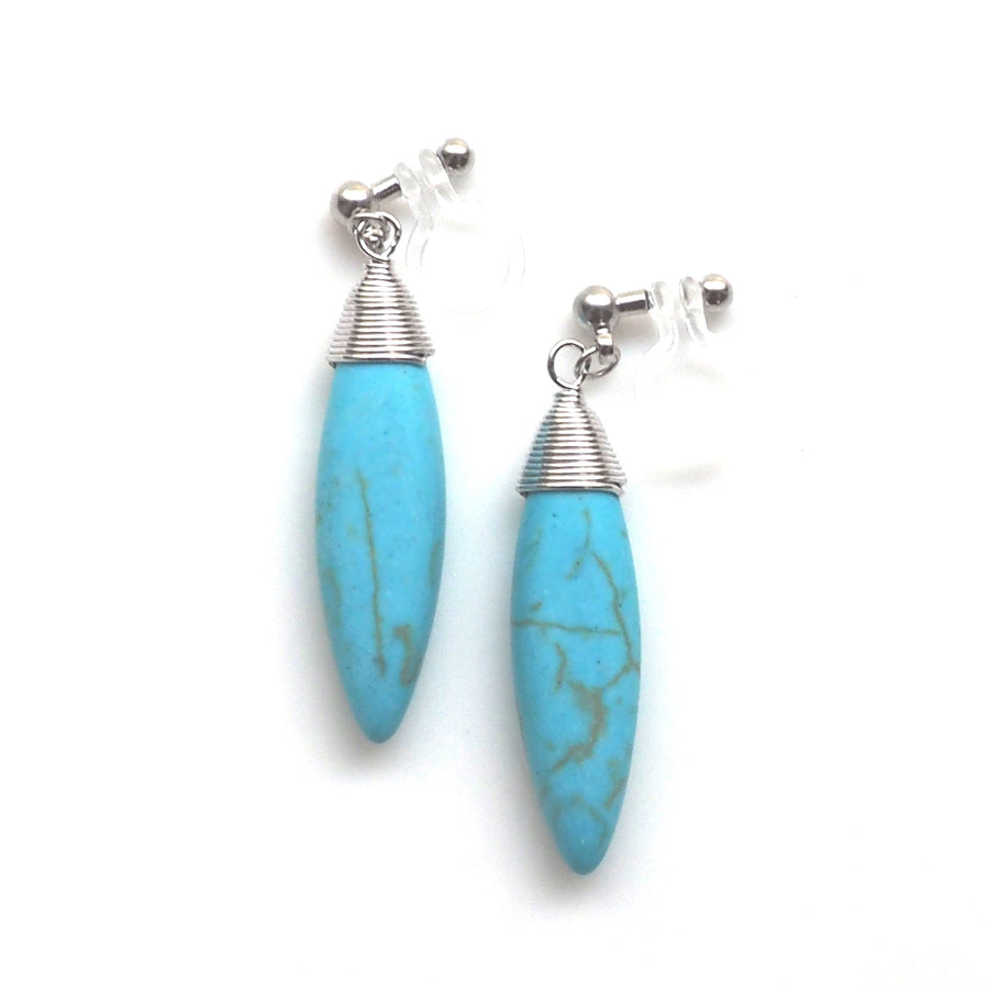 Blue turquoise bar invisible clip on earrings - miyabigracejewelry.com