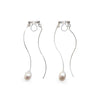 Double Sided White Freshwater Pearl with Wave Bar Invisible Clip On Earrings (Silver tone) - miyabigracejewelry.com