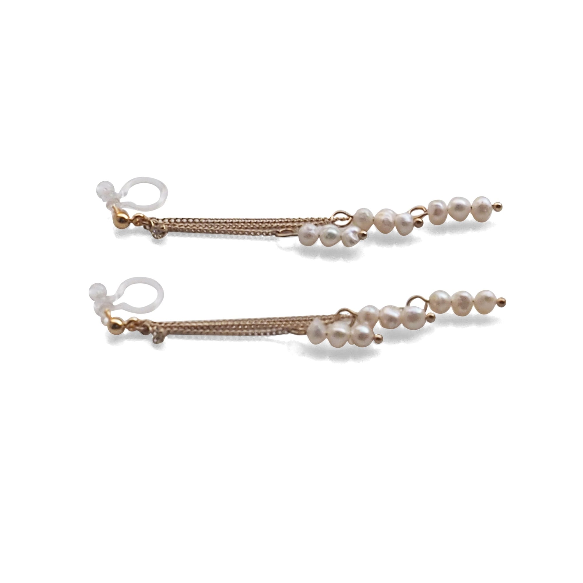 Dangle Beaded White Freshwater Pearl Invisible Clip On Earrings (Gold tone) - miyabigracejewelry.com